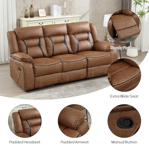 Faux Leather Recliner Sofa Furniture Set for Living Room, 2 Recliner Chairs, 3 Seat Reclining Sofa Couch Set for Meeting Room, Brown