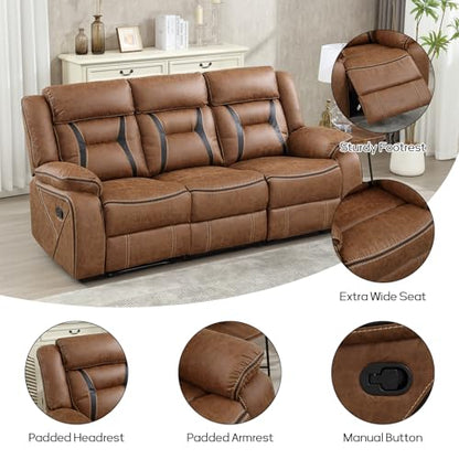 Faux Leather Recliner Sofa Furniture Set for Living Room, 2 Recliner Chairs, 3 Seat Reclining Sofa Couch Set for Meeting Room, Brown
