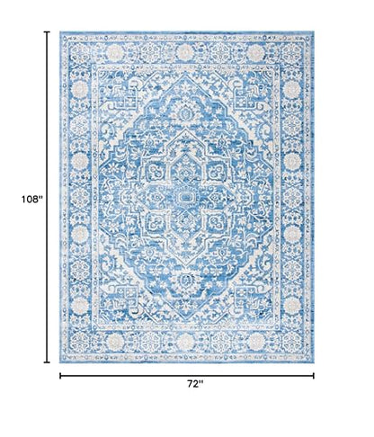 SAFAVIEH Brentwood Collection Area Rug - 6' x 9', Ivory & Navy, Medallion Distressed Design, Non-Shedding & Easy Care, Ideal for High Traffic Areas in Living Room, Bedroom (BNT832A)