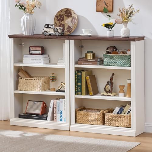 43" White Bookshelf, 3 Tier Farmhouse Small Wooden Book Shelf, view 5