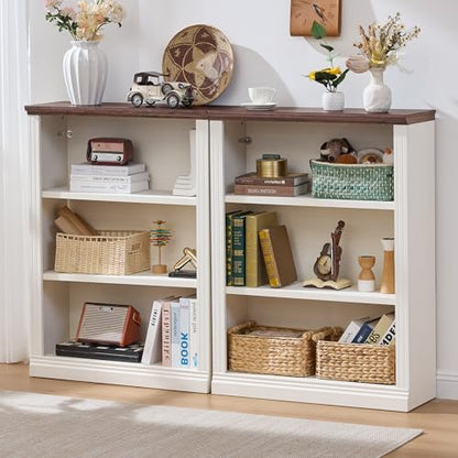 43" White Bookshelf, 3 Tier Farmhouse Small Wooden Book Shelf, view 5