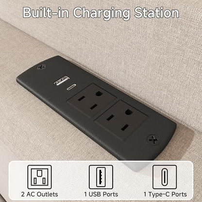Queen Linen Multifunctional Bed with Charging Station & Storage Headboard, view 6