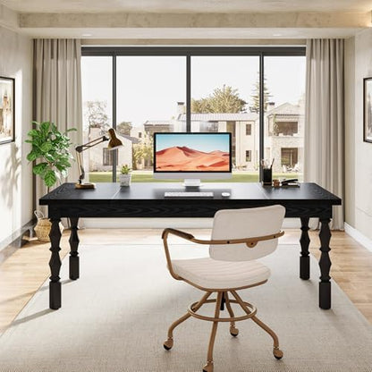 Tribesigns Large Black Executive Office Desk, 62.2" Farmhouse Computer Desk, view 6
