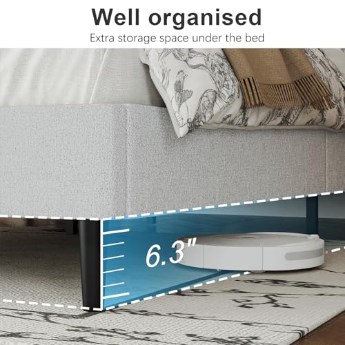 Queen Velvet Headboard Bed Frame Light Grey, view 8