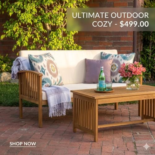 4 Piece Outdoor Conversation Set Acacia Wood Patio Furniture withWater Resistant Cushions 4pc Loveseat and Club Chairs for Backyard Garden Porch Outdoor Living Space Aesthetic Patio Decor Finds