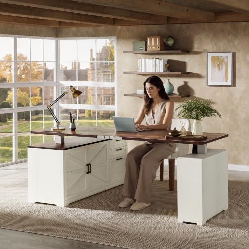 63'' Farmhouse L Shaped Standing Desk with Outlets and Drawers, view 3