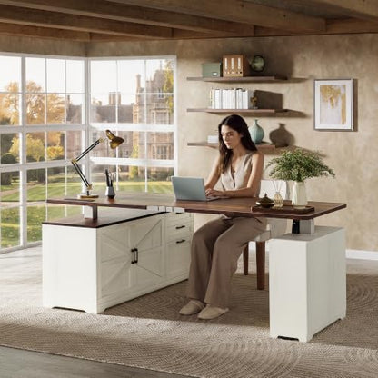 63'' Farmhouse L Shaped Standing Desk with Outlets and Drawers, view 3
