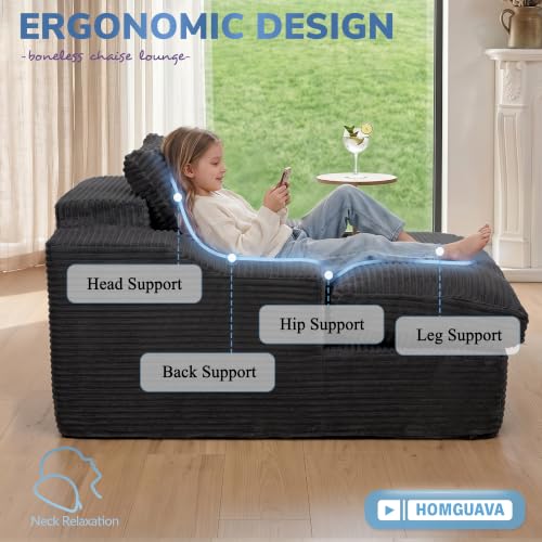 Oversized Chaise Lounge Chair Indoor,Boneless Reading Chair with Pillow, view 7