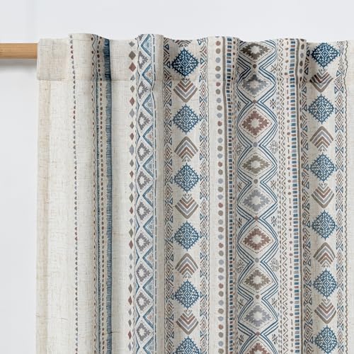 Curtains 84 inches Long for Living Room Boho Linen Sheer Drapes Geometric, view 2