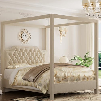 Full Canopy Bed Frame with Upholstered Headboard, view 2