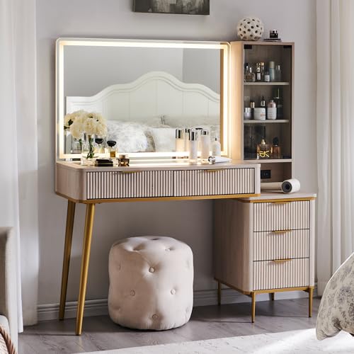 Fluted Makeup Vanity Desk with 36" HD Lighted Mirror, view 4