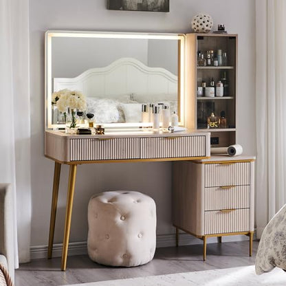 Fluted Makeup Vanity Desk with 36" HD Lighted Mirror, view 4