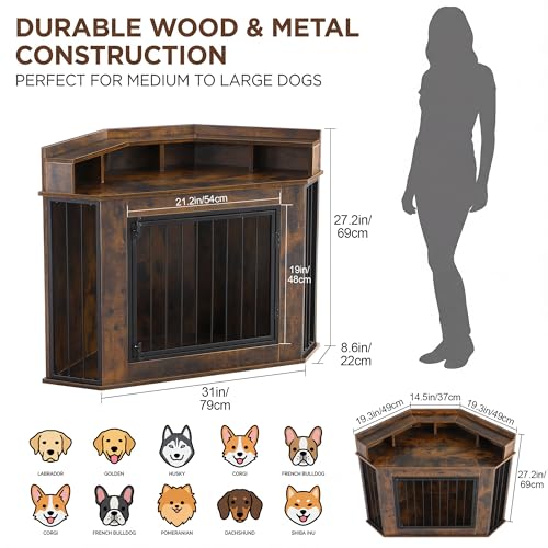 Corner Dog Crate Furniture for Small, Medium Dogs, view 3