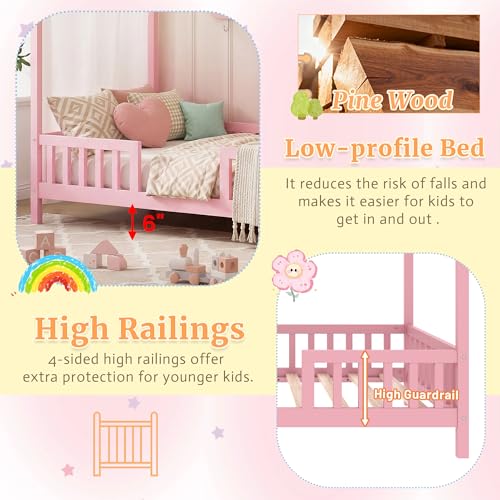 Full Montessori House Bed with High Rails, view 6