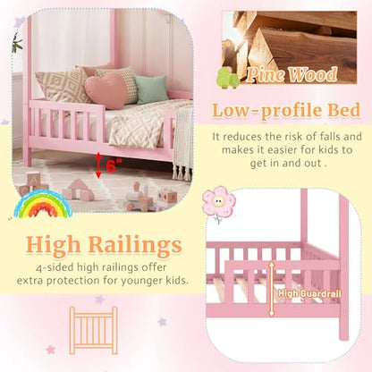 Full Montessori House Bed with High Rails, view 6