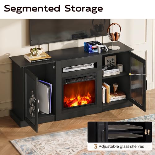Fireplace TV Stand for 65 in TVs, Media Console with Storage, Black, view 7