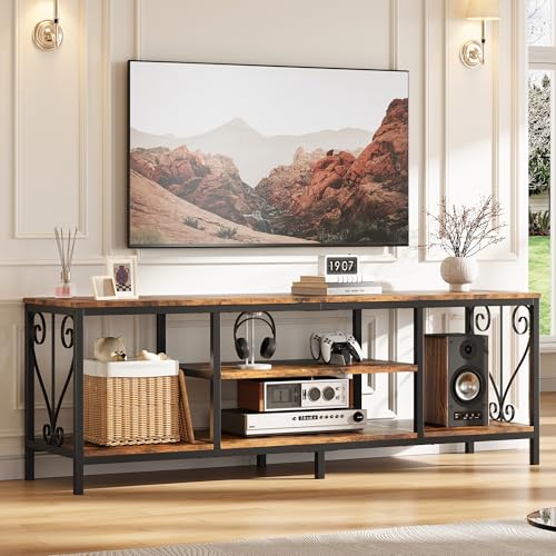TV Stand for 65 70 75 Inch TVs, 63" Heavy-Duty Industrial Entertainment Center with 3-Tier Open Shelves, Solid 6-Leg Structure & Soundbar Space, TV Console Table for Living Room and Bedroom