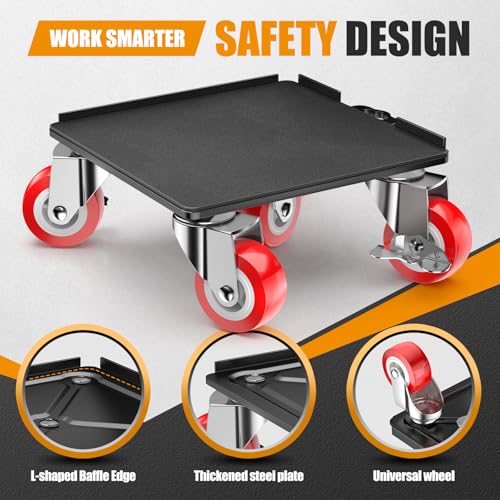 1500LBS Heavy Duty Furniture Dolly Movers Set with Lifter, 5-Wheel Carbon Steel Moving Rollers with Locking Casters for Refrigerator, Washer, Sofa & Cabinet(5.4 Inch, Red)