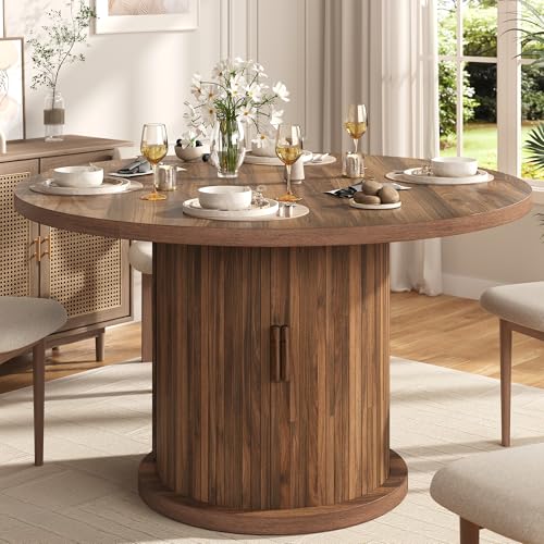 47.24" Round Dining Table for 4, Farmhouse Fluted Kitchen Tables Dining Room Circle Dinner Table, Modern Wood Kitchen & Dining Room Tables