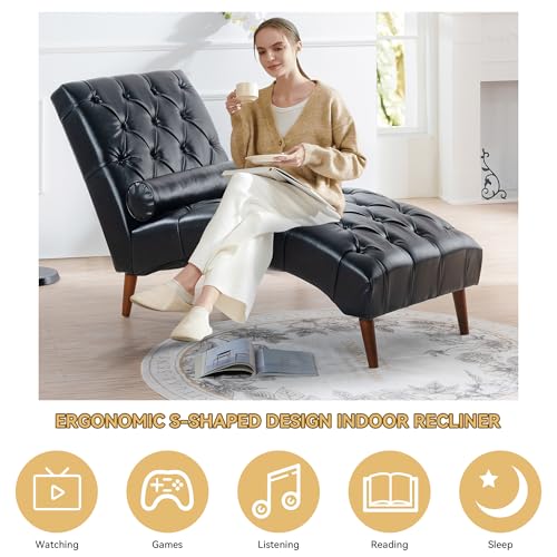 PU Leather Chaise Lounge Chair Indoor, Armless, Black, view 4