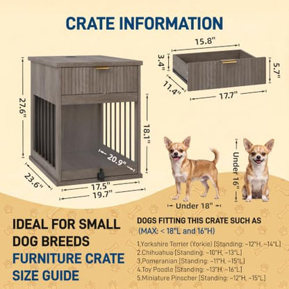 Wooden Dog Crate Furniture End Table with Drawer for Small Dogs (Grey), view 3