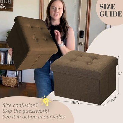Ottoman Storage Ottoman with Storage Small Foot Rest Stool Under Desk Stool Short Folding Footrest Linen Cloth Brown 16X12X12IN