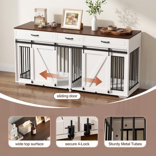 Double Dog Crate Furniture, 71" TV Stand Kennel for 2 Dogs, view 4