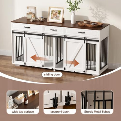 Double Dog Crate Furniture, 71" TV Stand Kennel for 2 Dogs, view 4