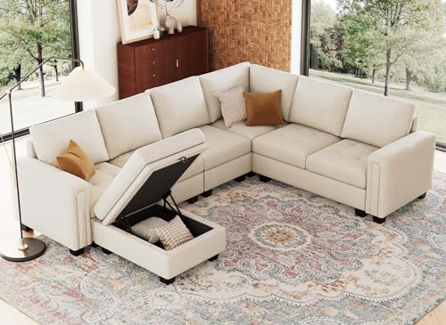 Small Storage Ottoman Module for Modular Sectional Sofa Beige
