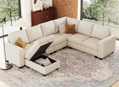 Small Storage Ottoman Module for Modular Sectional Sofa Beige