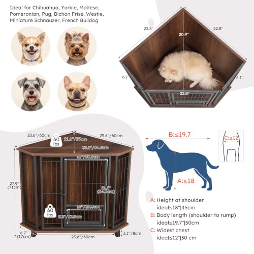 33inch Corner Dog Crate Furniture for Small Dogs with 2 Door, view 3