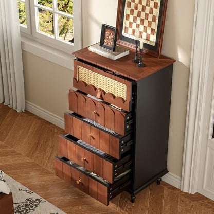 Vintage Wooden Storage Unit with Solid Wood Drawer Fronts and Rattan Accent, view 6