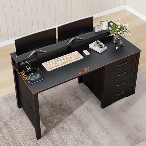 47" Farmhouse Executive Desk with 4 Drawers,LED Lights, Pure Black, view 7