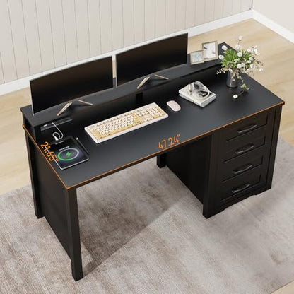 47" Farmhouse Executive Desk with 4 Drawers,LED Lights, Pure Black, view 7