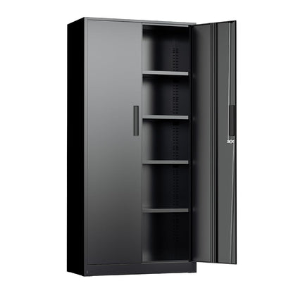 Crownland 72" Metal Storage Cabinet, Lockable Garage Storage Cabinets, High Office Cabinet with Adjustable Shelves for Garage, Home Office, Classroom, Pantry(Classic Black-Narrow Size)