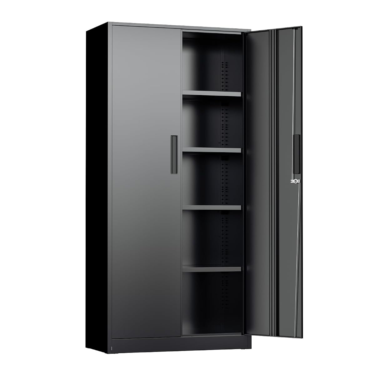 Black Metal Storage Cabinet, 72" Locking Steel Cabinets with 2 Door and 4 Adjustable Shelves, Tall Metal Cabinet for Home Office, Garage, Warehouse