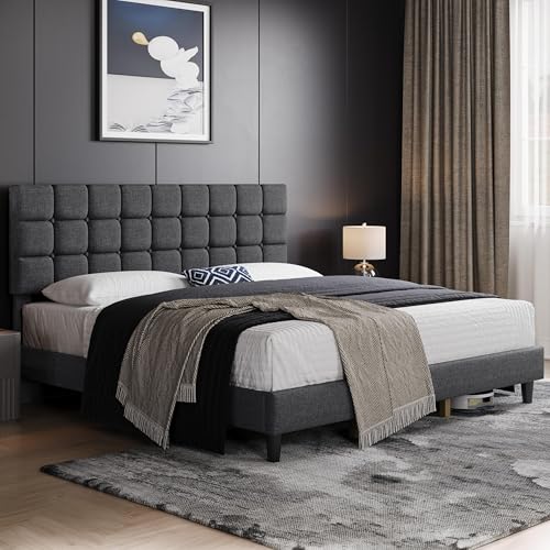 Yaheetech King Size Upholstered Tufted Bed Frame with Headboard, view 4