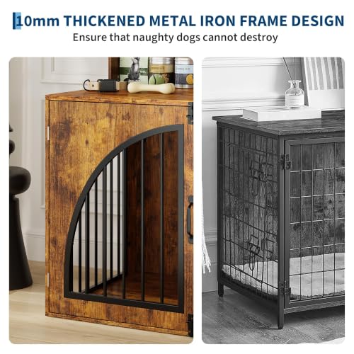 Dog Crate Furniture with Storage for Large Dogs, Retro Brown, view 7