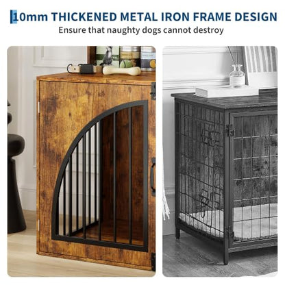 Dog Crate Furniture with Storage for Large Dogs, Retro Brown, view 7
