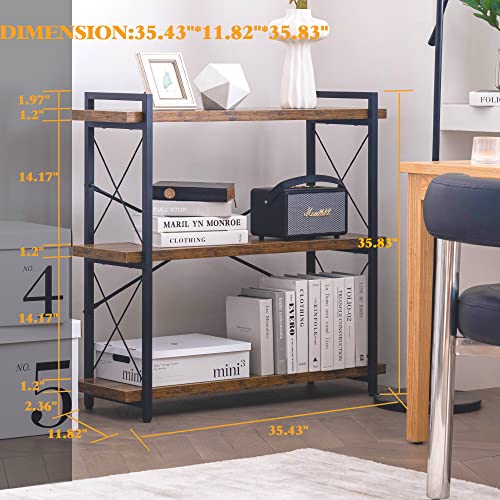 3-Tier Industrial Bookshelf, 35" W x 12" D x 35" H, view 4
