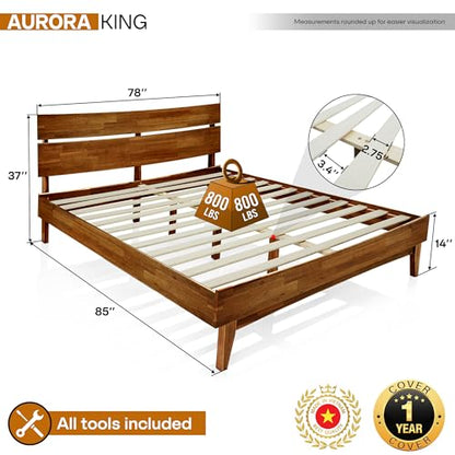 Acacia Aurora Bed Frame with Headboard Solid Wood Platform Bed, view 3