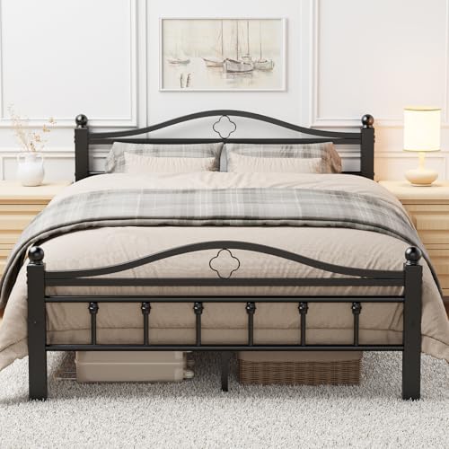 Metal Full Size Bed Frame with Black Headboard, view 2