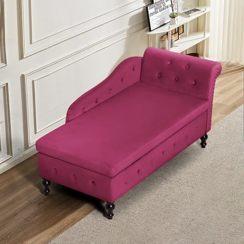 Velvet Chaise Lounge w/Right Armrest & Storage Space, Fuchsia, view 8