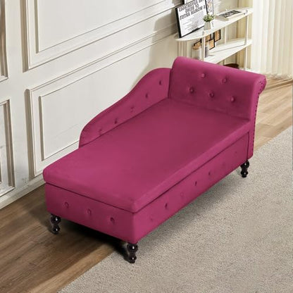 Velvet Chaise Lounge w/Right Armrest & Storage Space, Fuchsia, view 8