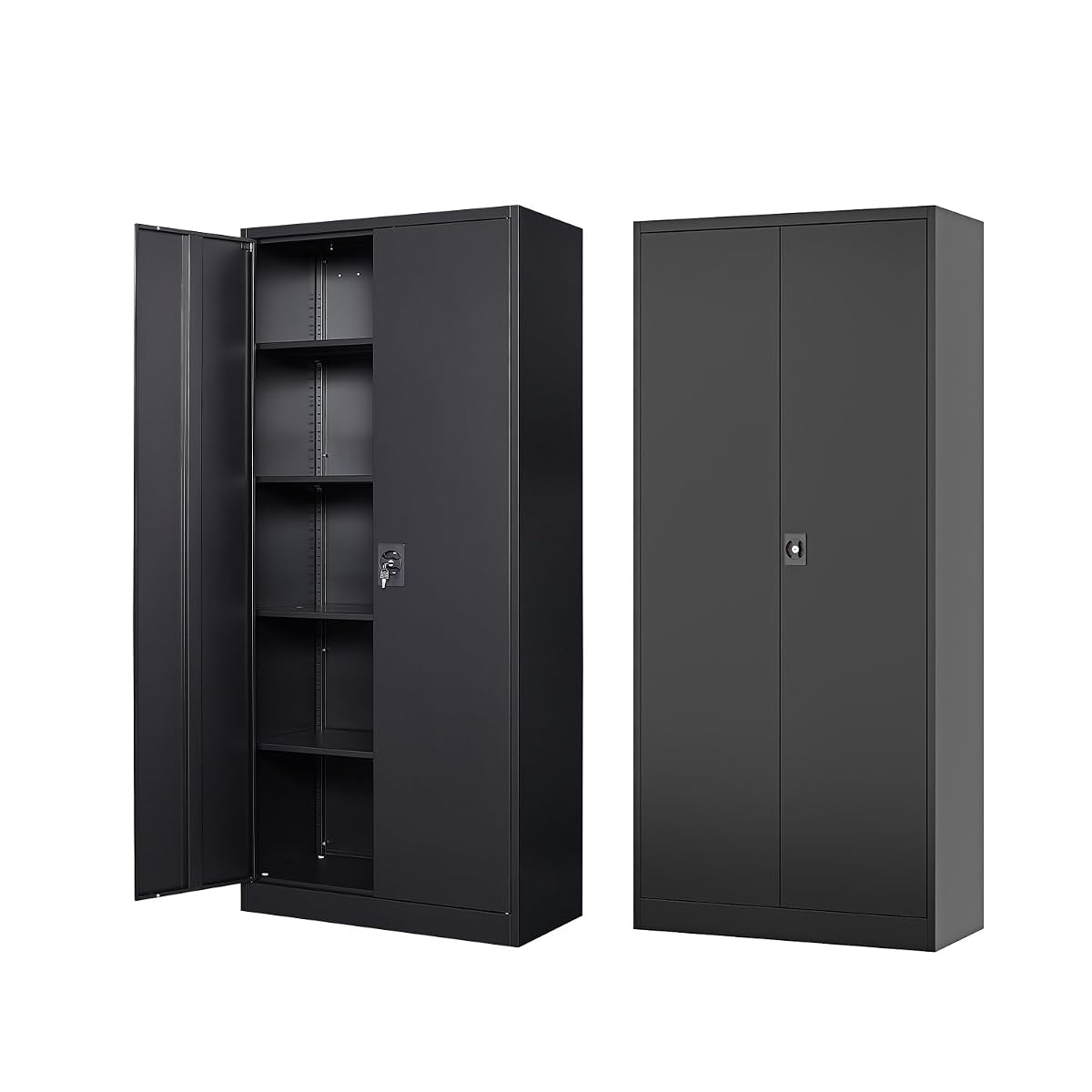 Metal Storage Cabinet-71” Tall Steel File Cabinets with Lockable Doors and Adjustable Shelves-Black Steel Storage Cabinet for Home,Kitchen, School, Office, Garage