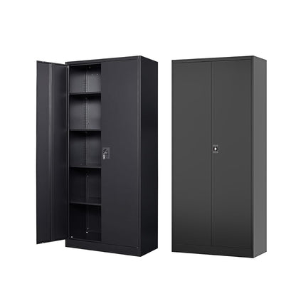 Metal Storage Cabinet-71” Tall Steel File Cabinets with Lockable Doors and Adjustable Shelves-Black Steel Storage Cabinet for Home,Kitchen, School, Office, Garage