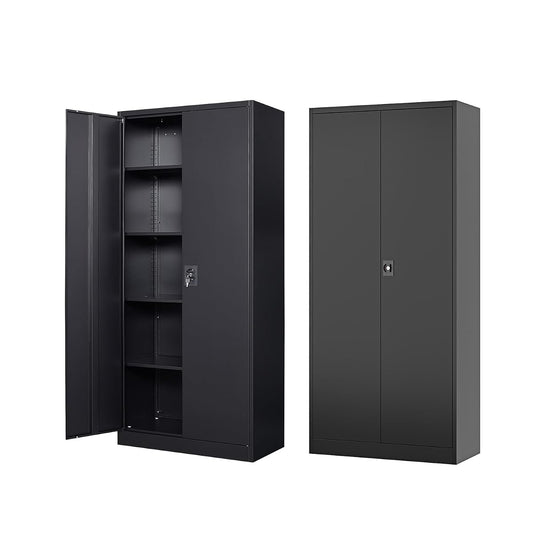Metal Storage Cabinet-71” Tall Steel File Cabinets with Lockable Doors and Adjustable Shelves-Black Steel Storage Cabinet for Home,Kitchen, School, Office, Garage