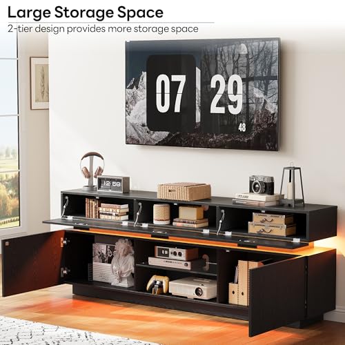 TV Stand for TVs up to 85", LED Lights and Power Outlets, Black, view 5
