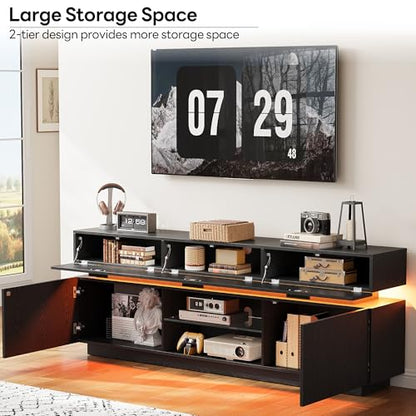 TV Stand for TVs up to 85", LED Lights and Power Outlets, Black, view 5