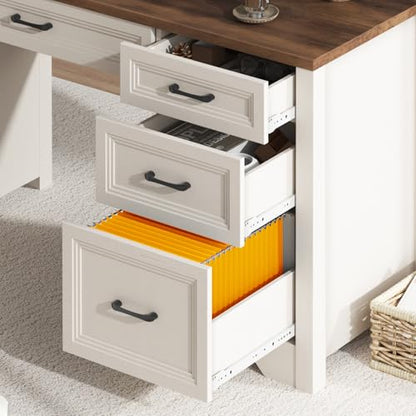 Farmhouse Executive Desk with Drawers, Home Office Desk with File Drawer, view 6